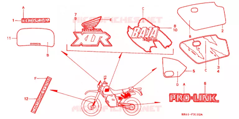 EMBLEEM/STREEP (3) (RM/R3M) Honda MOTO 250 XL 1991  XLR250R3M