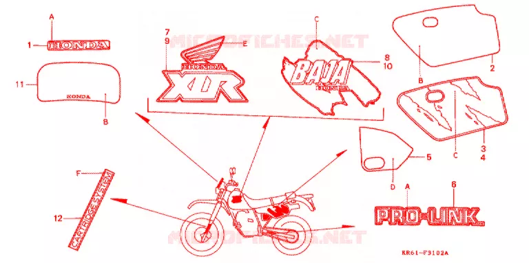 EMBLEEM/STREEP (3) (RM/R3M) Honda MOTO 250 XL 1992  XLR250R3N