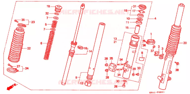 VOOR VORK (2) (RM/R3M/RN/R3N/RP/RR/R3R) Honda MOTO 250 XL 1992  XLR250R3N