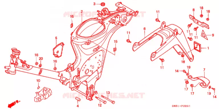FRAME CHASSIS/ACHTER STROOMLIJNKAP (C100CMP/CMS) Honda MOTO 100 C100 1996  C100CMS