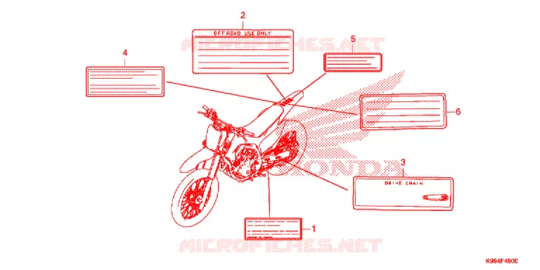 WAARSCHUWINGSLABEL Honda MOTO 250 CRF 2020  CRF250FL