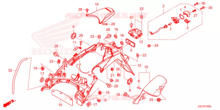 ACHTERSPATBORD / KENTEKEN VERLICHTING Honda SCOOTER 110 VISION 2022  NSC110M_TU