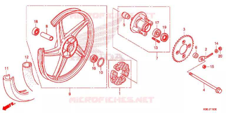ACHTER WIEL (MOULURE/FREIN A TAMBOUR) Honda MOTO 110 WAVE 2020  AFP110CSFL