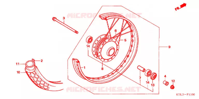 VOOR WIEL (FREIN A TAMBOUR AVANT) Honda MOTO 100 WAVE 2010  AFS100DA