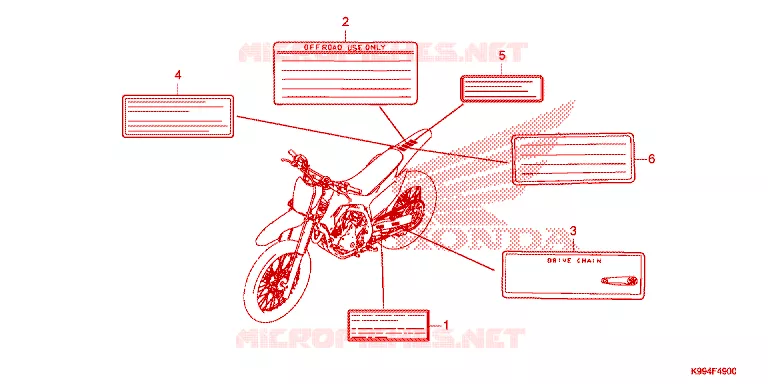 WAARSCHUWINGSLABEL Honda MOTO 250 CRF 2023  CRF250FP