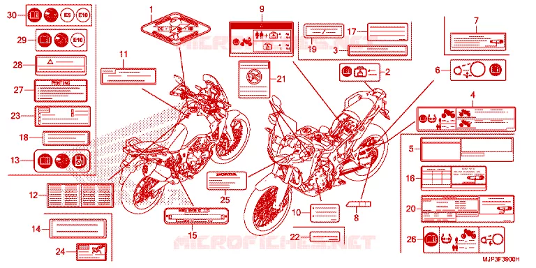 WAARSCHUWINGSLABEL Honda MOTO 1000 AFRICA-TWIN 2016  CRF1000AG