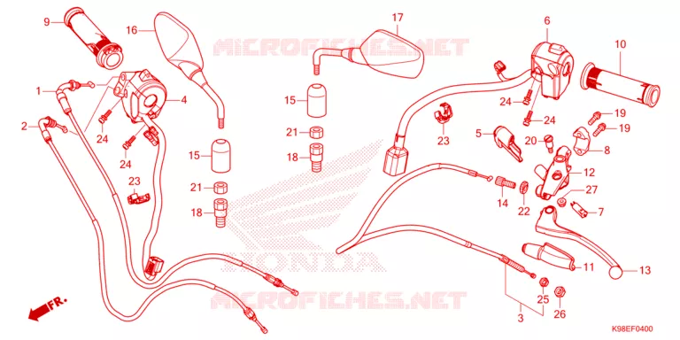 --- LEVIER DE GUIDON/COMMUTATEUR/CABLE/MIROIR Honda MOTO 125 CB 2024  CBF125NAP
