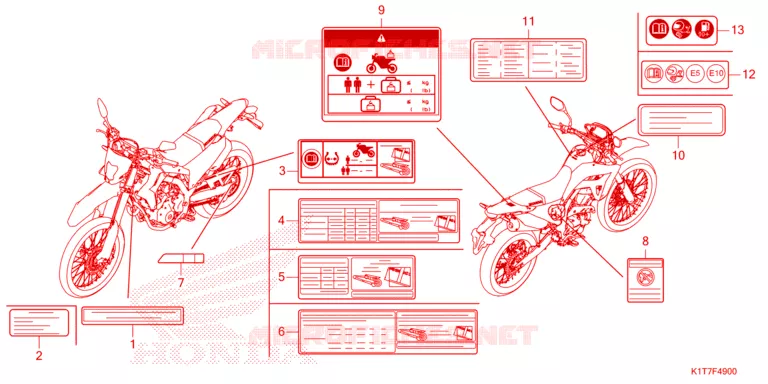 WAARSCHUWINGSLABEL (CRF250L/LA,CRF300L/LA) Honda MOTO 250 CRF 2023  CRF250LAP