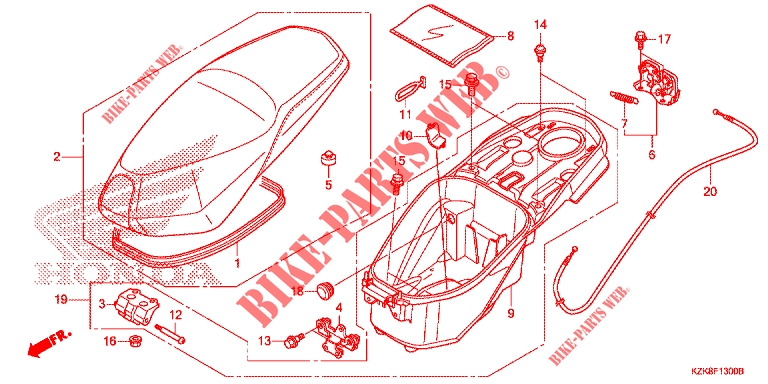 ZITTING/ BAGAGEBOX voor Honda SCV 110 DIO, TYPE ID 2012