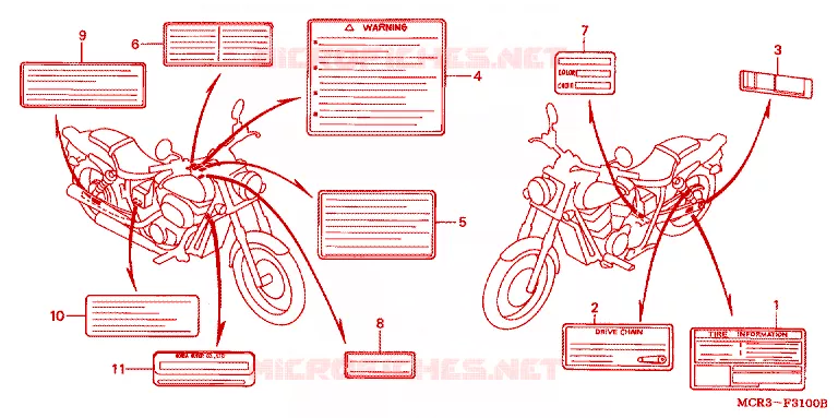WAARSCHUWINGSLABEL Honda MOTO 750 VT 2002  VT750DC2