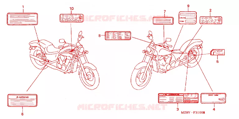 WAARSCHUWINGSLABEL Honda MOTO 600 SHADOW 2000  VT600CD2Y