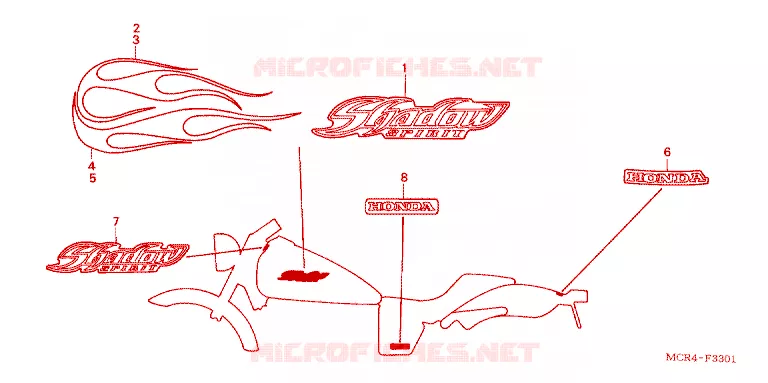 EMBLEEM/STREEP Honda MOTO 750 SHADOW 2005  VT750DCB5_A