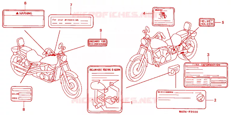 WAARSCHUWINGSLABEL Honda MOTO 1100 SHADOW 1995  VT1100CS