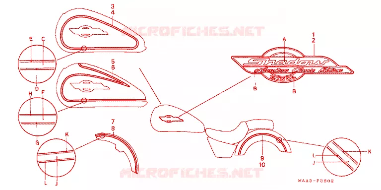 EMBLEEM/STREEP Honda MOTO 1100 SHADOW 1995  VT1100C2S