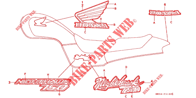 EMBLEEM/STREEP voor Honda CB 750 NIGHTHAWK 1992
