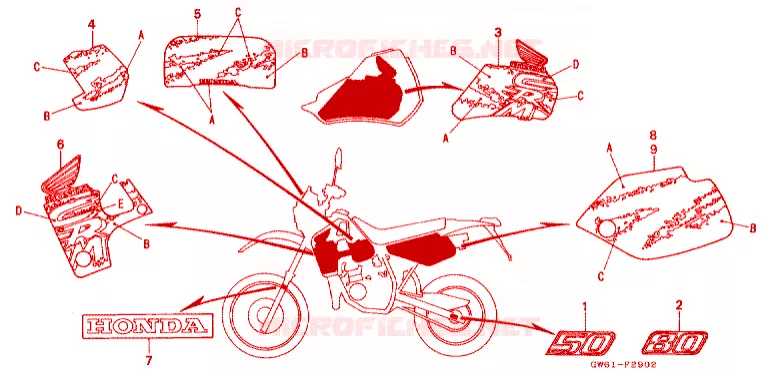 EMBLEEM/STREEP Honda MOTO 80 CRM 1992  CRM80N