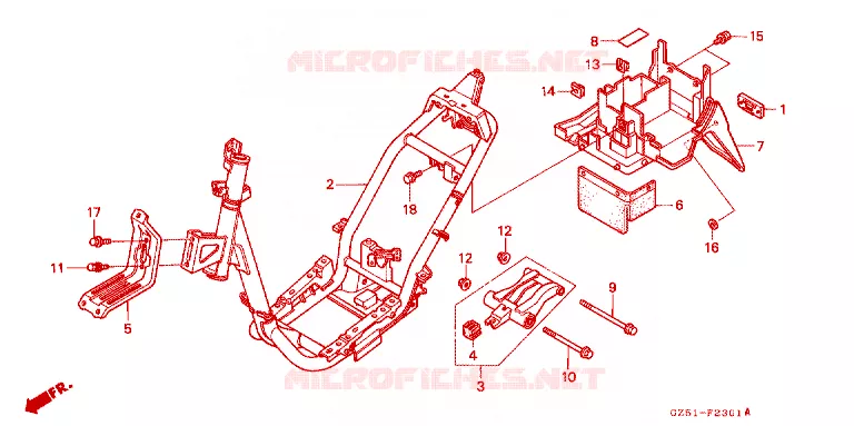 FRAME CHASSIS/ACHTER STROOMLIJNKAP (SZ50P/R/T) Honda SCOOTER 50 TACT 1994  SZ50R_III