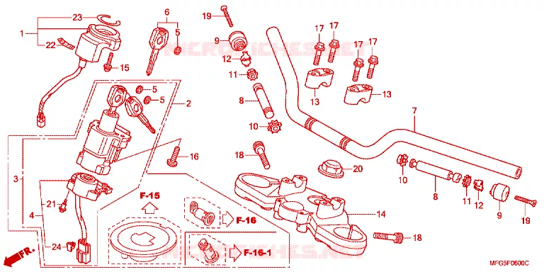 HENDEL PIJP/BOVENSTE BRUG/ STURING STANG Honda MOTO 600 HORNET 2010  CB600FA_BR
