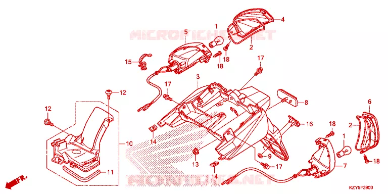 ACHTERSPATBORD / KNIPPERLICHT Honda SCOOTER 150 PCX 2015  WW150F