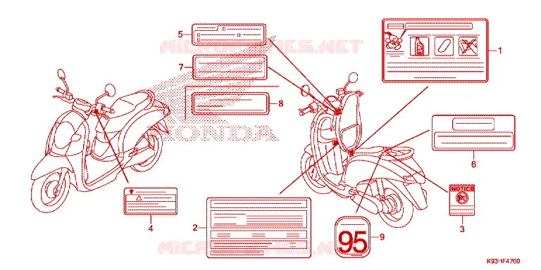 WAARSCHUWINGSLABEL Honda SCOOTER 110 SCOOPY 2018  ACF110CBTJ