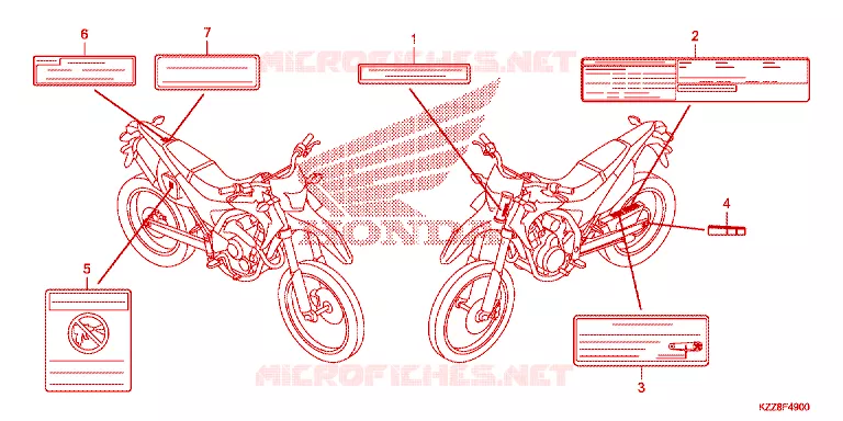 WAARSCHUWINGSLABEL Honda MOTO 250 CRF 2016  CRF250MF