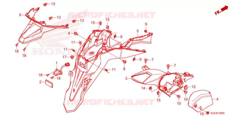 ACHTERSPATBORD / KENTEKEN VERLICHTING Honda SCOOTER 160 AIR-BLADE 2025  ACA160CAFS