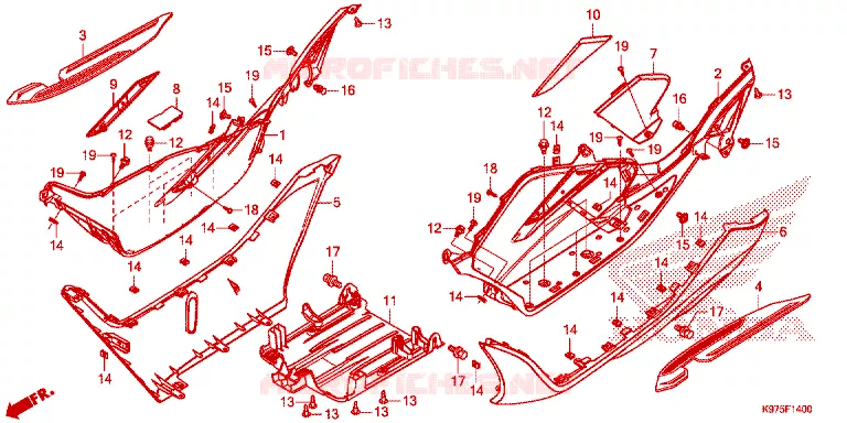 ZIJDE ROK/MIDDEN AFDEKKING Honda SCOOTER 150 PCX 2019  WW150K