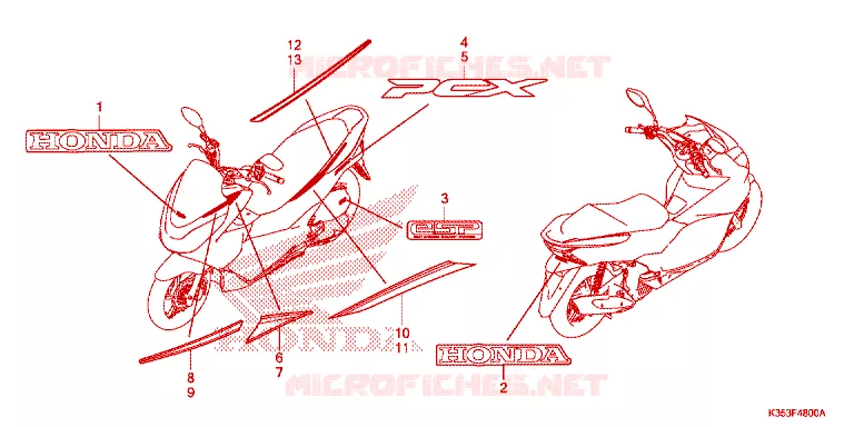 EMBLEEM/STREEP Honda SCOOTER 125 PCX 2015  WW125F