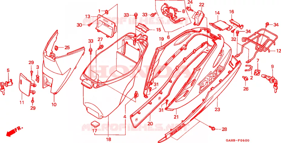CHASSIS AFDEKKING/ BAGAGEBOX Honda SCOOTER 50 DIO 1993  SK50MP