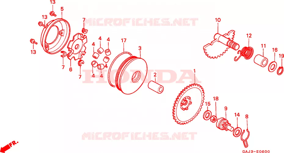 AANDRIJFFACE/KICKSTARTER SPIL Honda SCOOTER 50 VISION 1994  NE50R