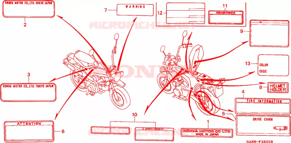 WAARSCHUWINGSLABEL Honda MOTO 70 DAX 1993  ST70N