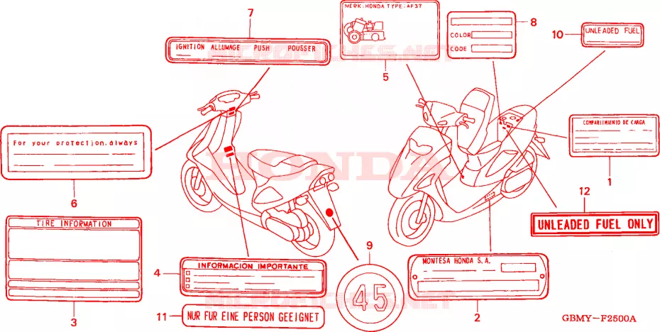 WAARSCHUWINGSLABEL Honda SCOOTER 50 SFX 2000  SFX50SY