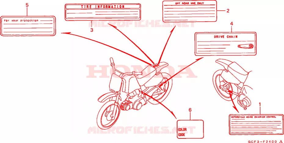 WAARSCHUWINGSLABEL Honda MOTO 70 XR 1999  XR70RX