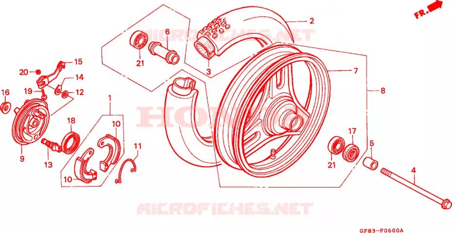 VOOR WIEL/ VOOR REM PANEEL Honda MOTO 50 QR 2000  QR50V