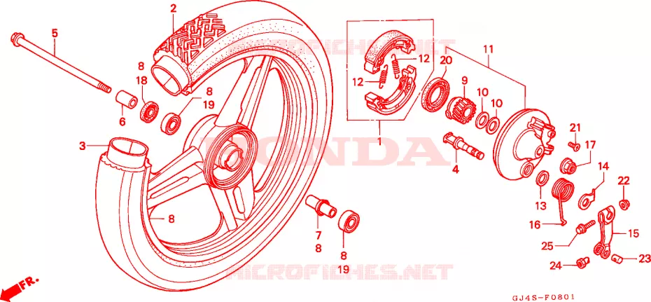 VOOR WIEL (SH75DP/DS) Honda SCOOTER 75 SH 1993  SH75DP
