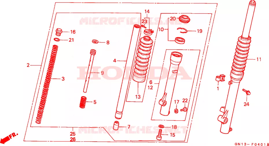 VOOR VORK (XR80RL/RM/RN/RP/RR) Honda MOTO 80 XR 1990  XR80RL