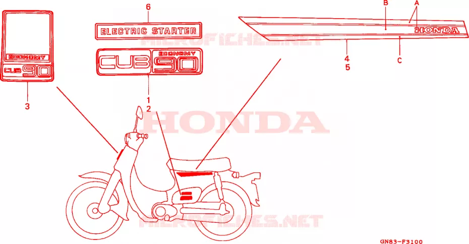 STREEP/EMBLEEM Honda MOTO 90 CUB 1996  C90T