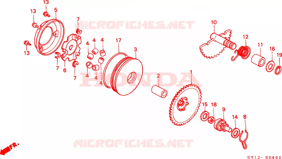 AANDRIJFFACE/ KICKSTARTER SPIL Honda SCOOTER 50 VISION 1990  SA50J
