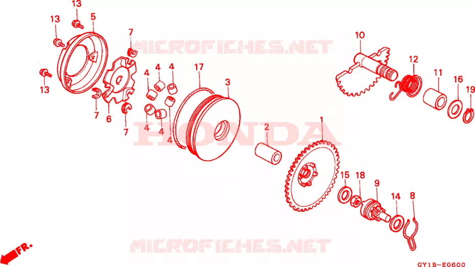 AANDRIJFFACE/ KICKSTARTER SPIL Honda SCOOTER 50 VISION 1992  SA50M