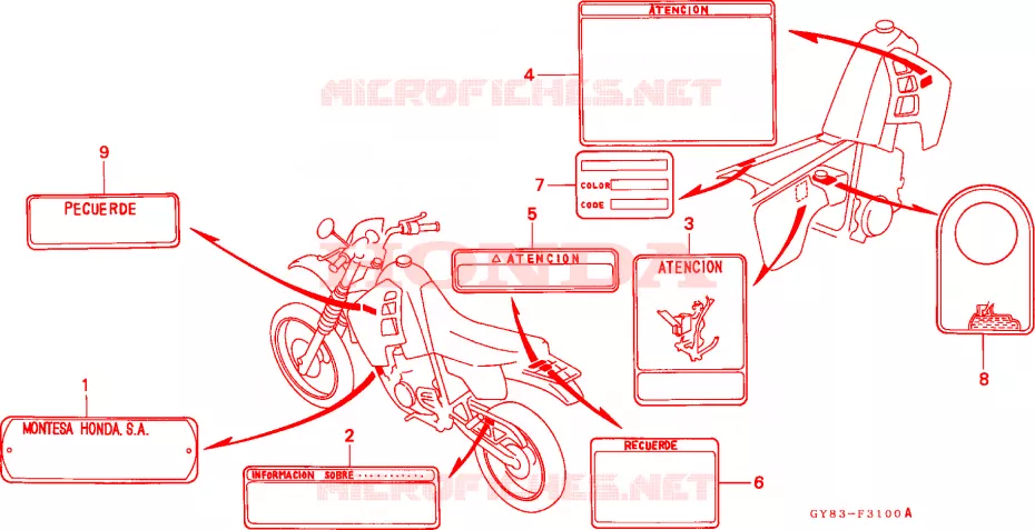 WAARSCHUWINGSLABEL Honda MOTO 75 CRM 1993  CRM75RP