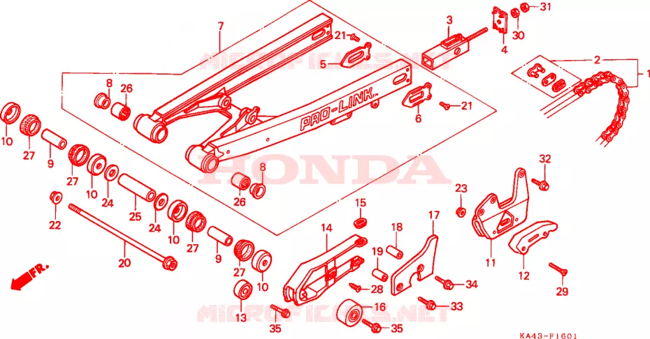 ACHTER VORK/AANDRIJFKETTING(2) Honda MOTO 250 CR 1985  CR250RF