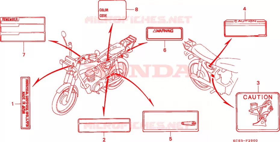 WAARSCHUWINGSLABEL Honda MOTO 125 CG 1993  CG125P_SS