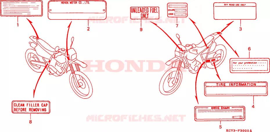 WAARSCHUWINGSLABEL Honda MOTO 400 XR 2000  XR400RY