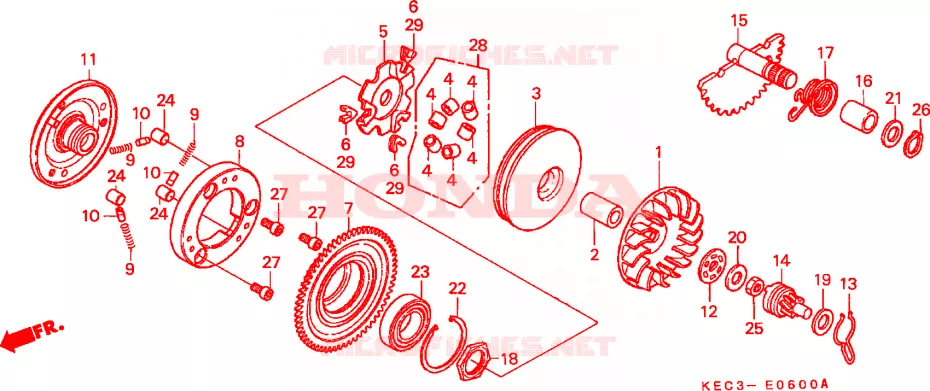 AANDRIJFFACE/ KICKSTARTER SPIL Honda SCOOTER 100 SCOOPY 2000  SH100Y-SP
