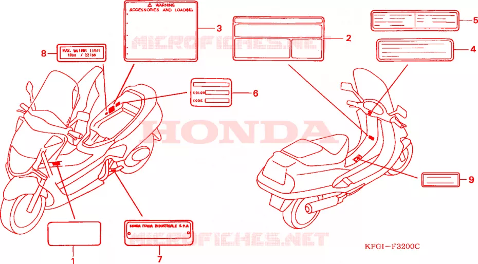 WAARSCHUWINGSLABEL Honda SCOOTER 250 FORSIGHT 2000  FES250Y