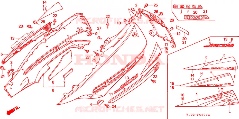 MIDDEN AFDEKKING/ACHTER AFDEKKING (CH125J/L/M/N/P/R) Honda SCOOTER 125 SPACY 1994  CH125R