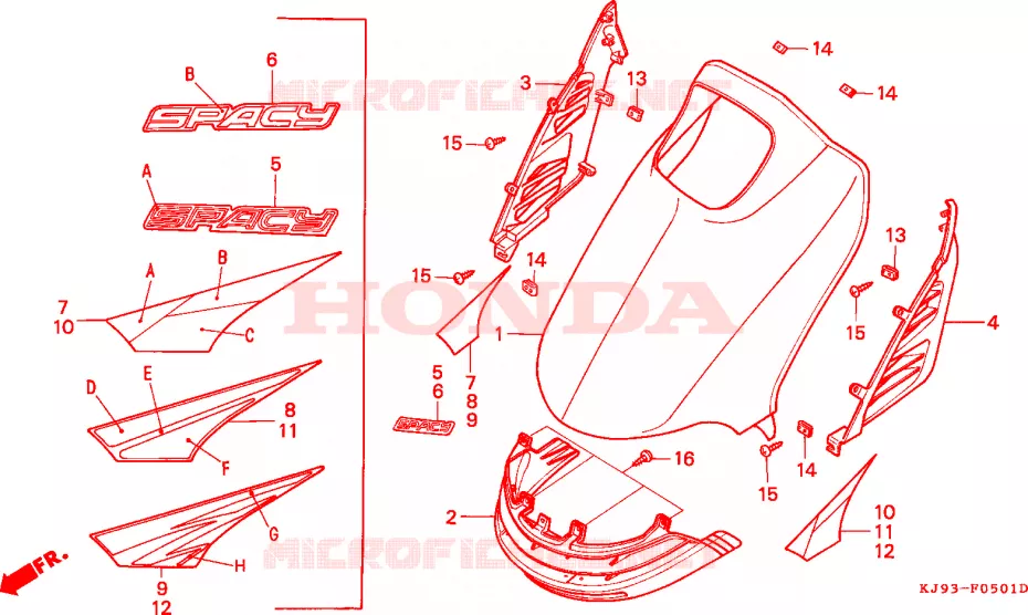 VOOR AFDEKKING (CH125J/L/M/N/P/R) Honda SCOOTER 125 SPACY 1994  CH125R