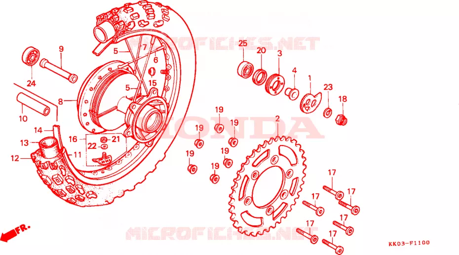 ACHTER WIEL Honda MOTO 200 XR 1990  XR200RL