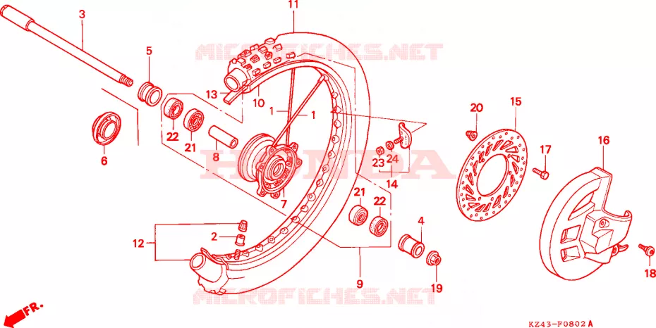 VOOR WIEL (CR125RS/RT/RV) Honda MOTO 125 CR 1995  CR125RS