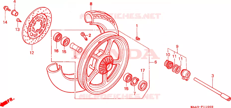 VOOR WIEL(VT1100C) Honda MOTO 1100 SHADOW 1996  VT1100CT